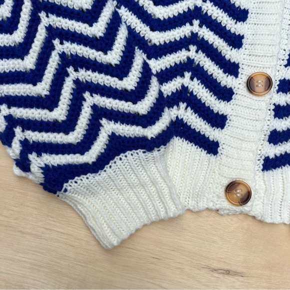 Blue White Striped Cardigan Sweater Women’s Small Colorful Comfy Fall Knit - Picture 3 of 6